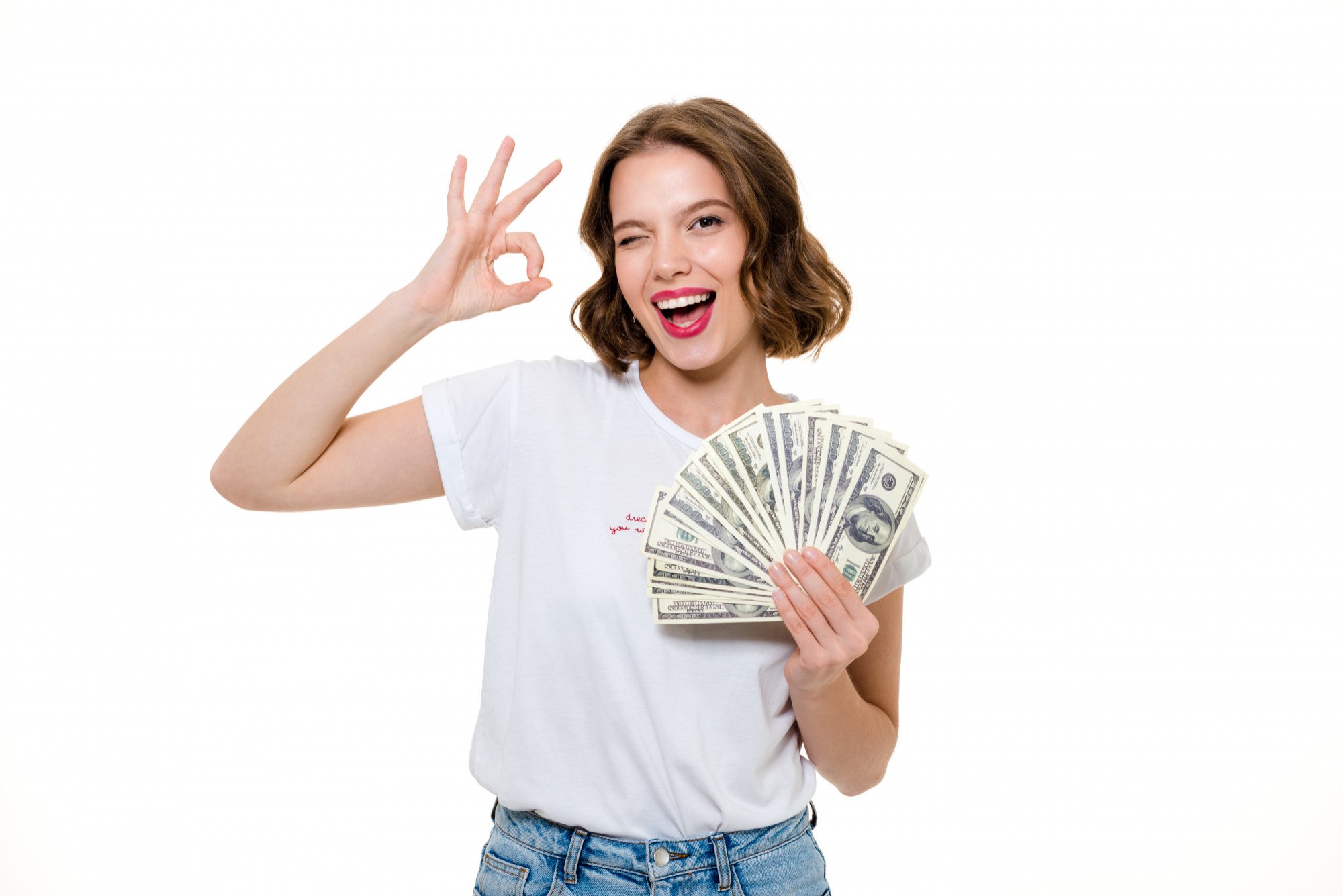 woman holding money