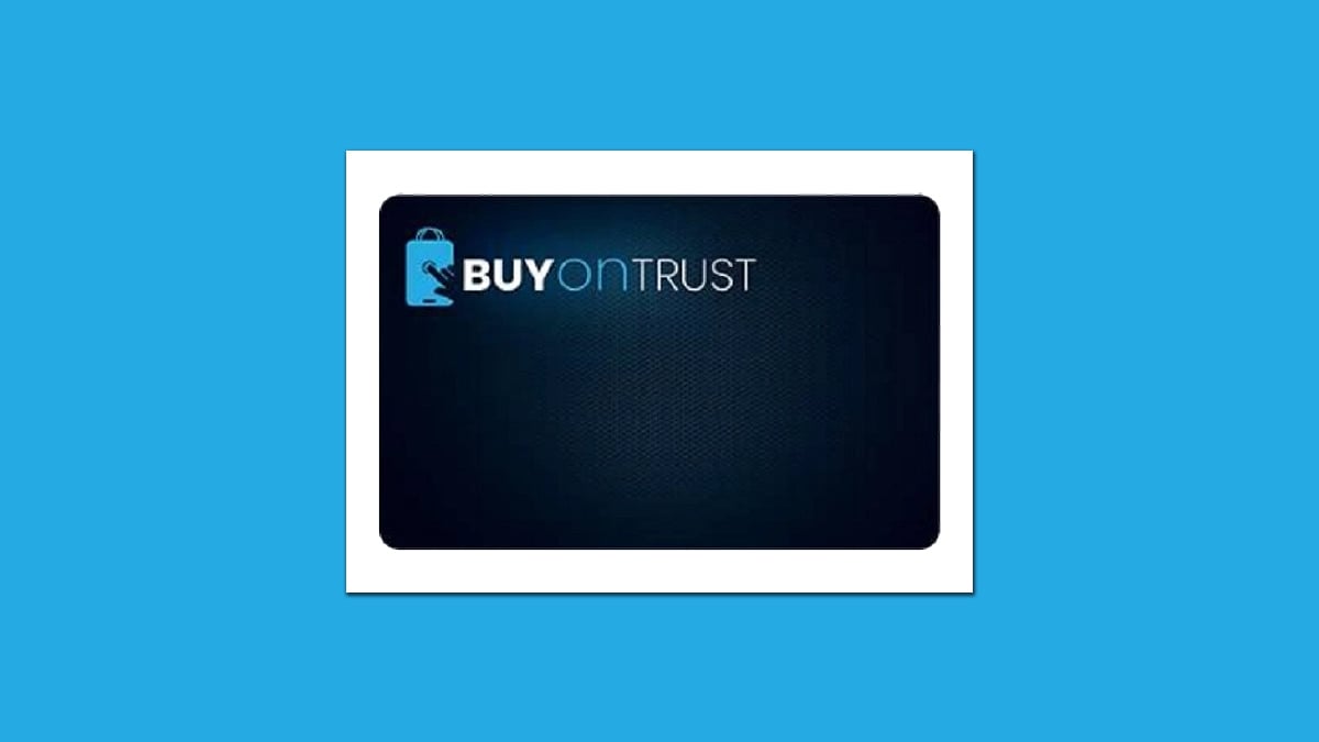 buy on trust card with blue background