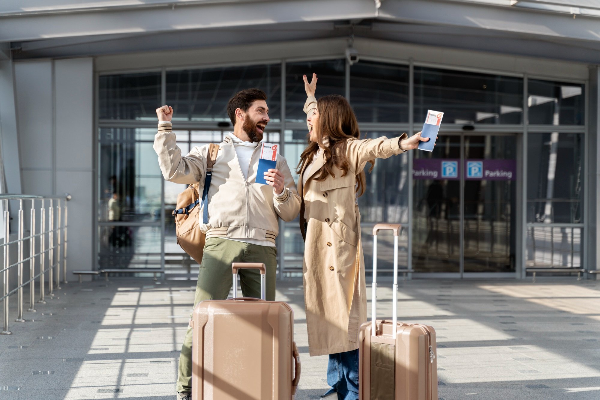 happy couple travelling