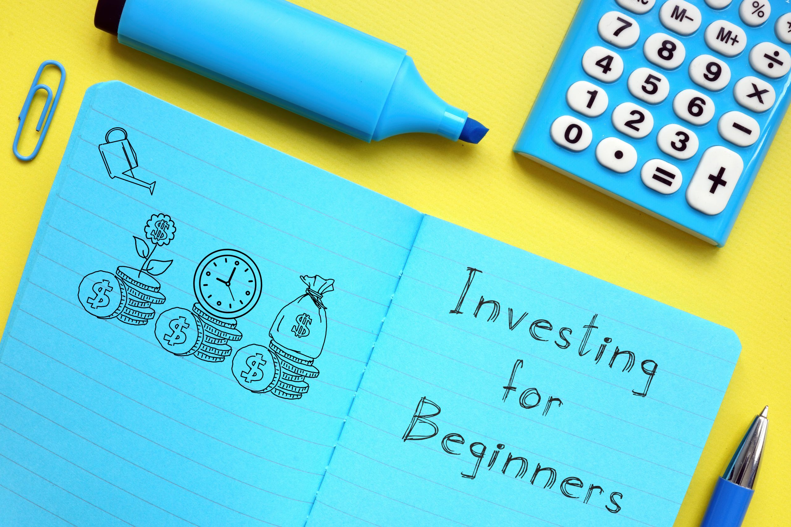 Investing for beginners is shown using a text