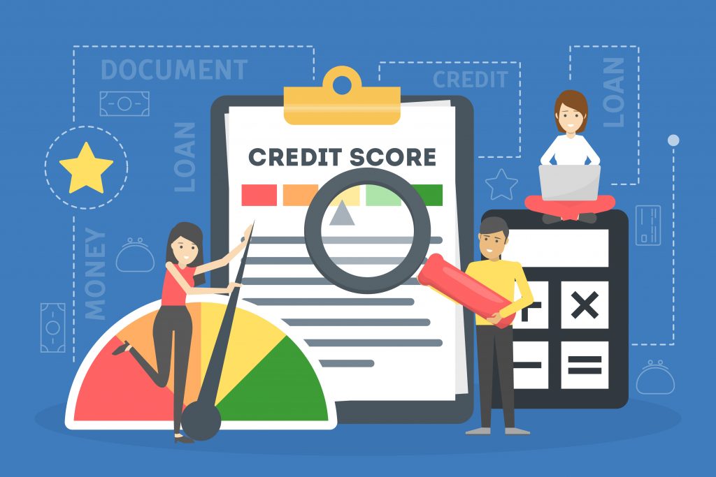 Credit score concept. Document with personal credit history. Idea of finance and banking. Chart with rating from bad to excellent. Isolated flat vector illustration