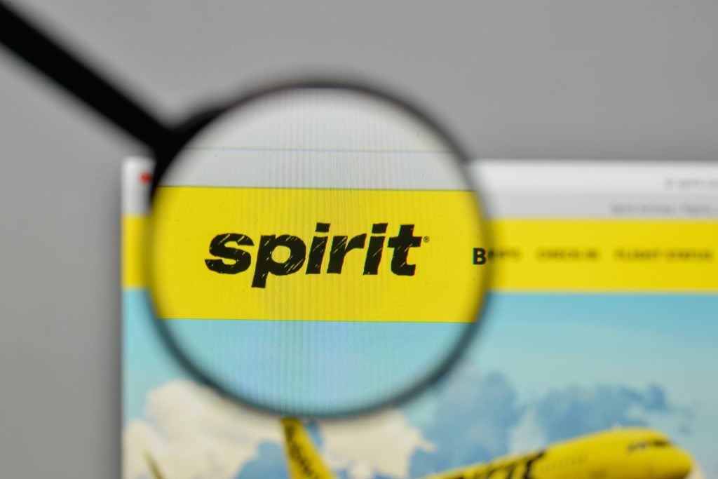 Milan, Italy - November 1, 2017: Spirit Airlines logo on the website homepage.