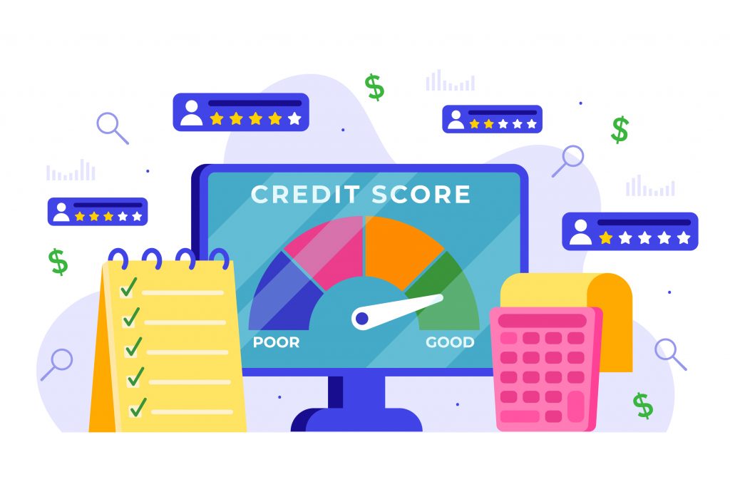 illustration showing computer with credit score