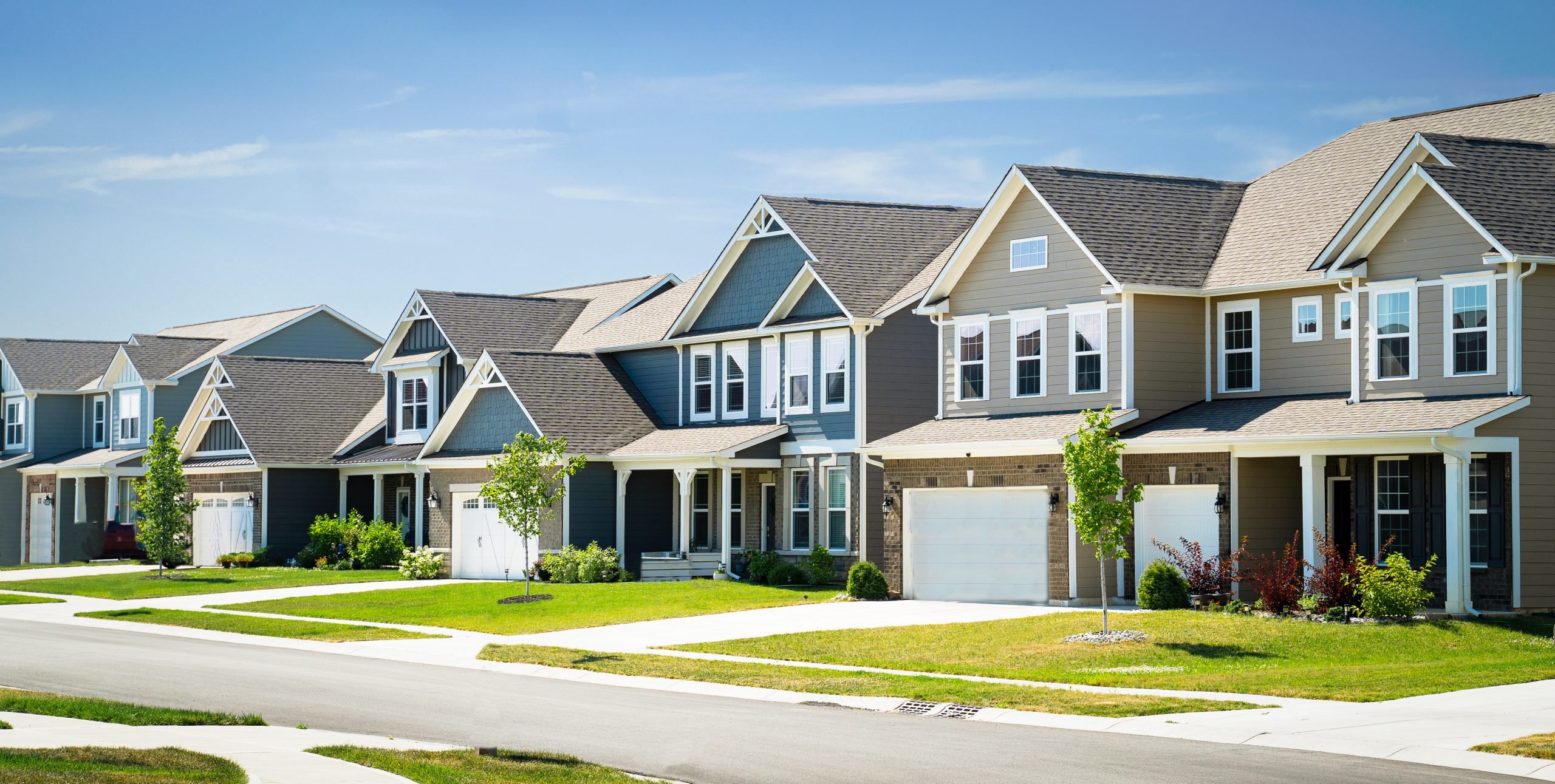 Row of middle class homes in Indiana