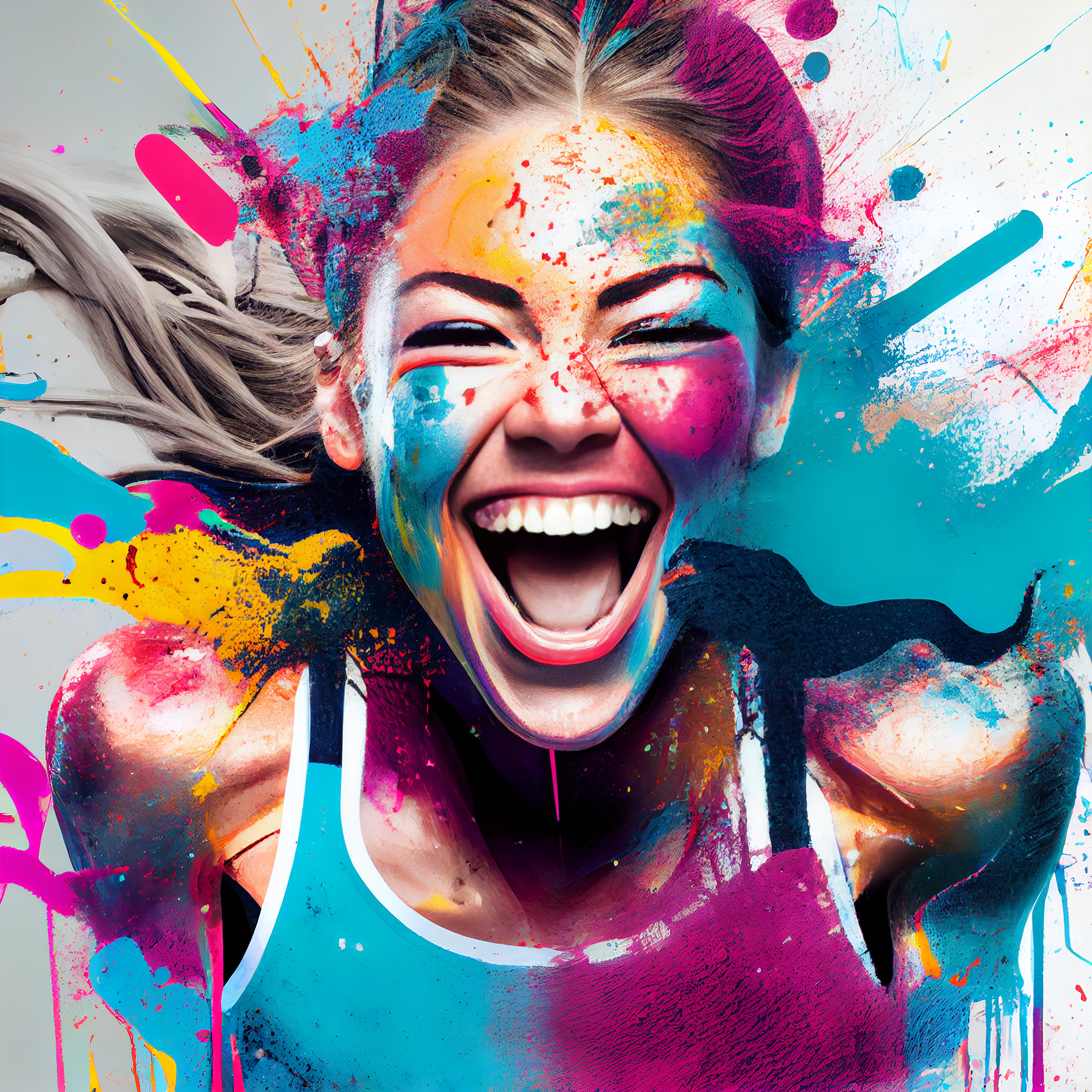 Happy colorful fitness girl, generative ai