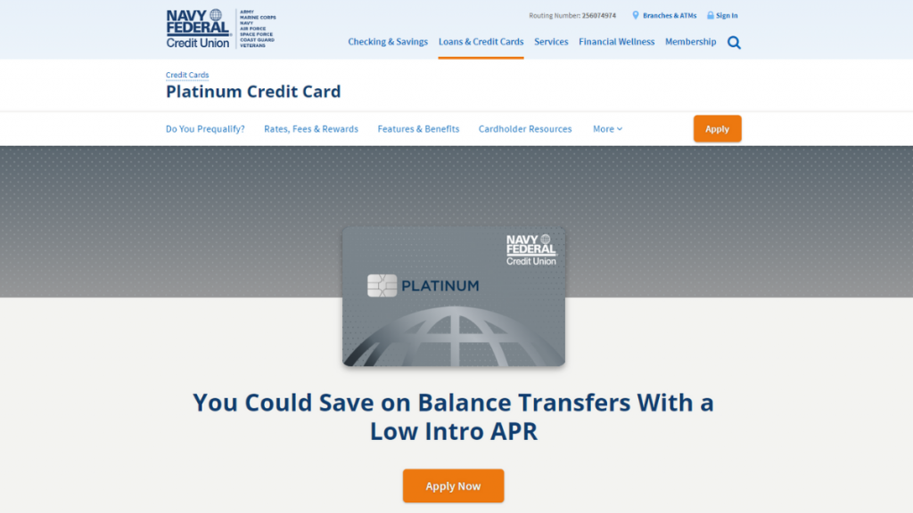 Navy Federal Platinum Credit Card home page