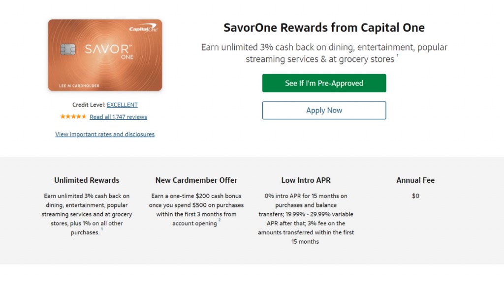 SavorOne Rewards Credit Card