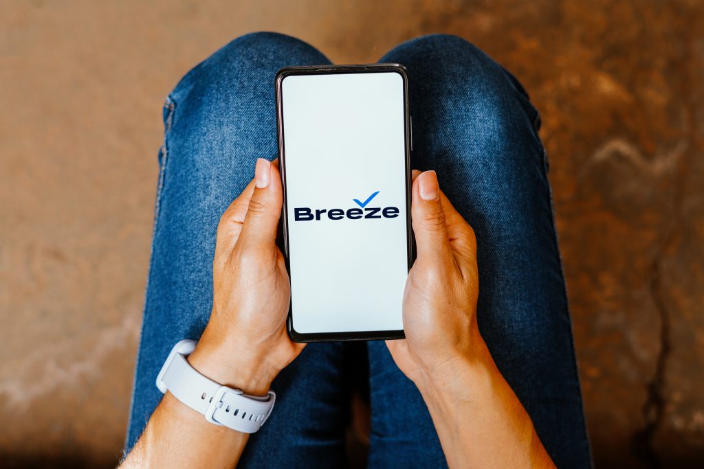 June 3, 2023, Brazil. In this photo illustration, the Breeze Airways logo is displayed on a smartphone screen.