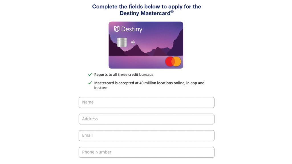 Destiny Mastercard® application