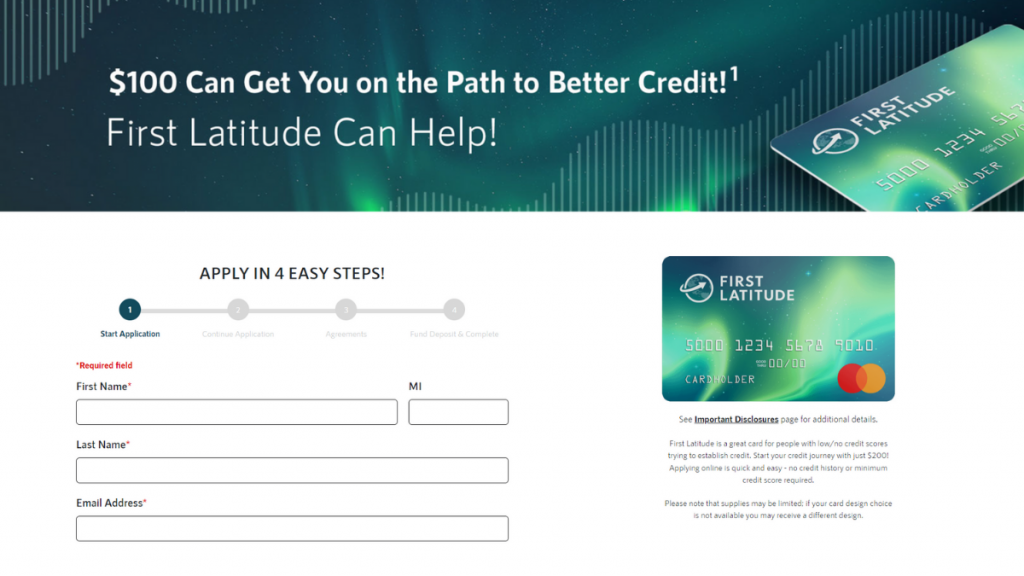 First Latitude Select Mastercard® Secured Credit Card application page