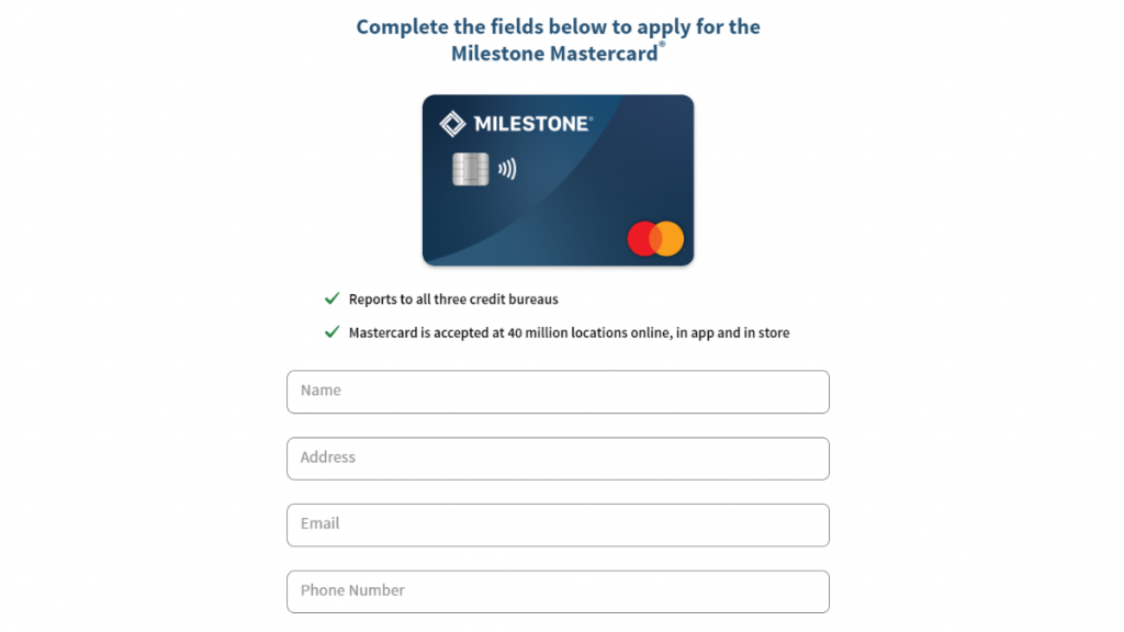 Milestone® Mastercard® application page