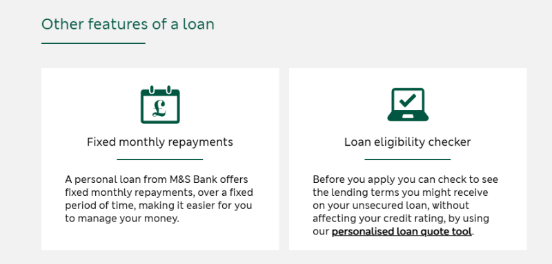 Features of a personal loan of M&S Bank.